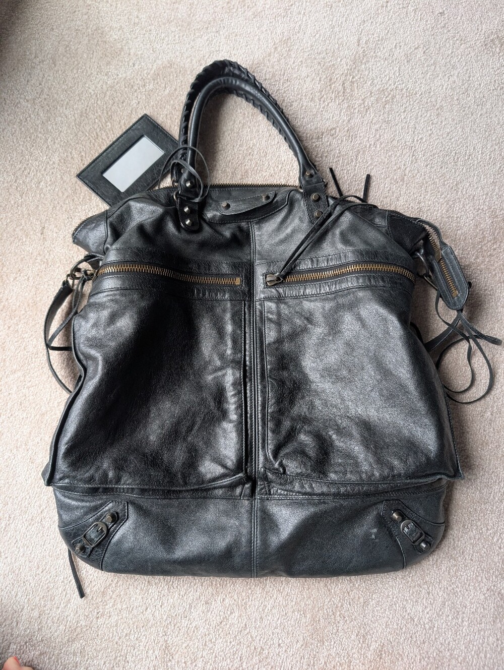 Balenciaga Black Leather Crossbody Tote Bag